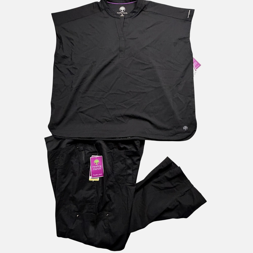 Healing Hands Purple Label Scrub Set Black 2X Journey Top 2X Pants NWT